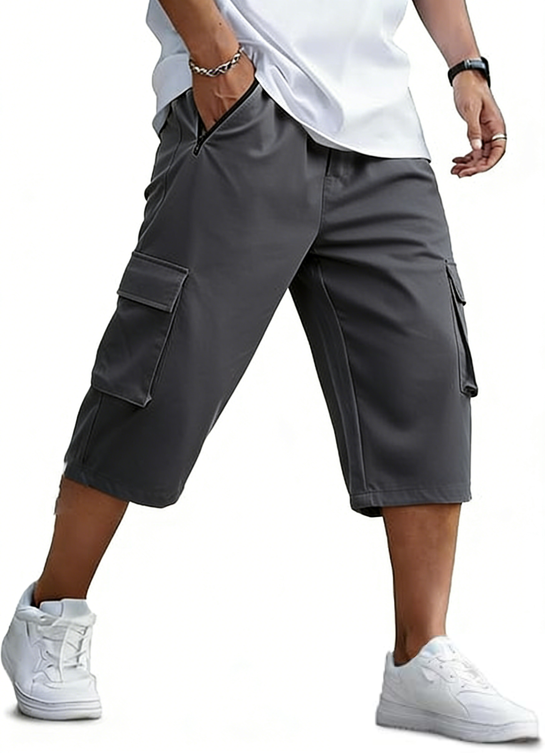 Men's Outdoor Hiking Shorts Quick Dry Stretchy 3/4 Capri Pants Cargo Shorts Male