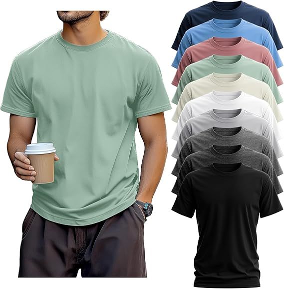 Classic Men's T-Shirt - New Heavyweight Short Sleeve Crew Neck Solid Men's T-Shirt Moisture Wicking, Tag Free, Also Available in Plus and Extra Long Sizes