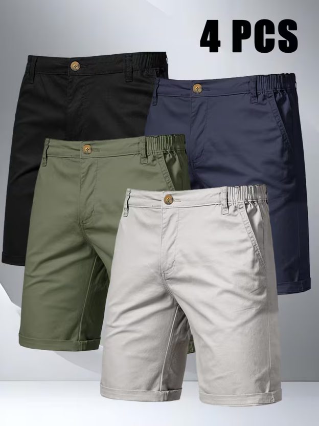 4pcs Men'S Solid Color Casual Straight Shorts