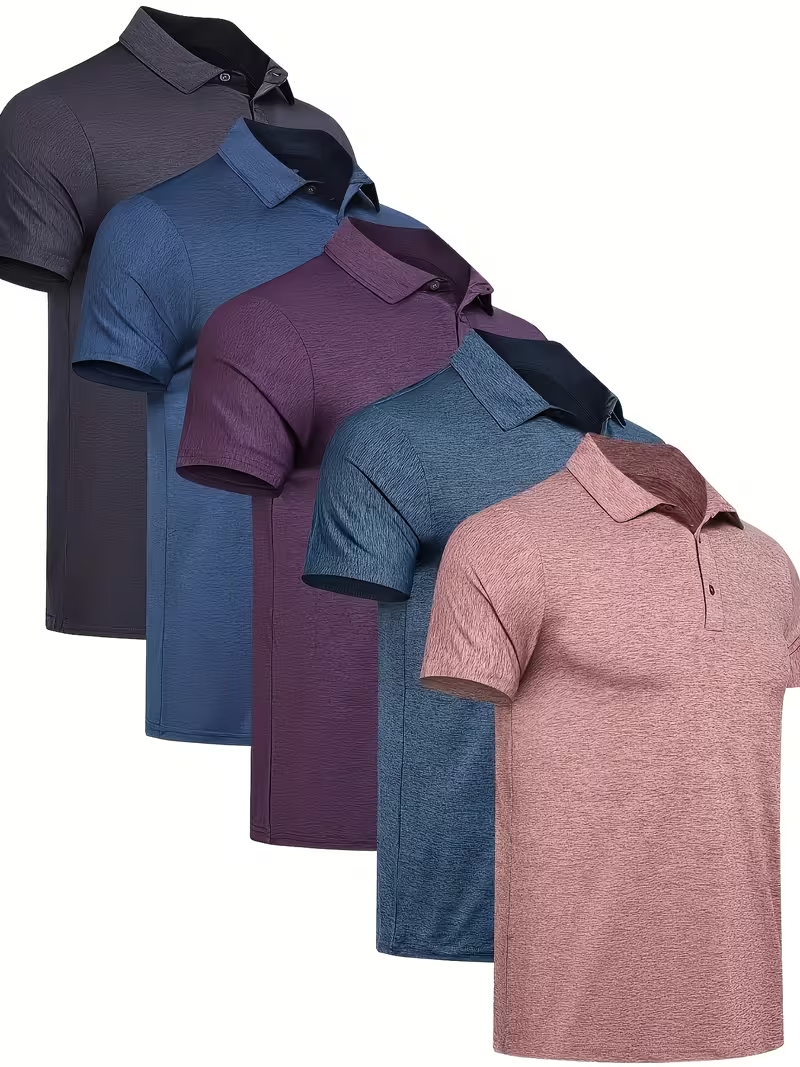 Men's Moisture-Wicking Casual Polo Shirt 5-Pack