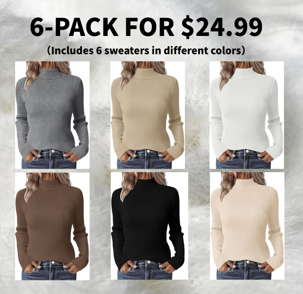 Women's elegant thick warm turtleneck long-sleeved sweater - Soft Pink - Regular Fit H-Line Silhouette