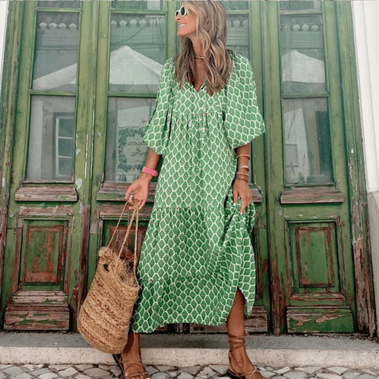 Last Day 89% OFF 🔥 ✨Women's Puff Sleeve Floral Boho Maxi Dress