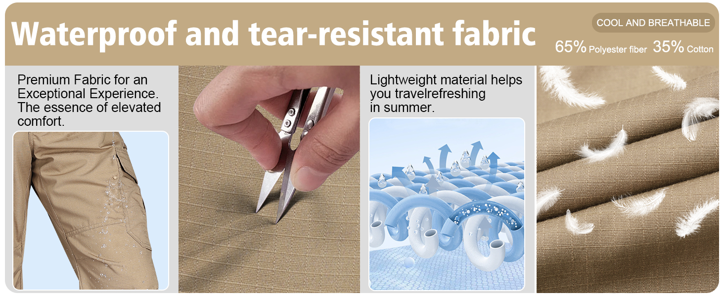 Polyester-cotton blend ripstop fabric for excellent durability. Water & stain resistant functions.
