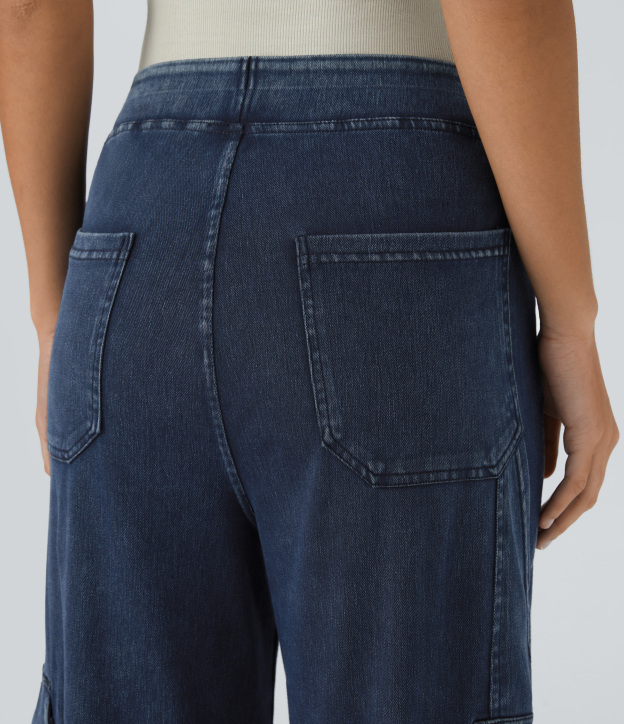 Mid Rise Pockets Straight Leg Casual Cargo Jeans