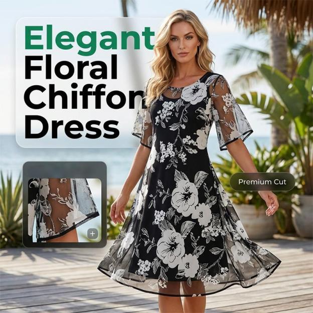 ⏰🔥LIMITED TIME90% OFF! 🌸 Women’s Elegant Floral Print Chiffon Dress – Flowing, Lightweight & Perfect for Any Occasion ✨💃