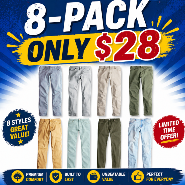 🔥8-PACK🔥Men's Classic 5-Pocket Regular Fit Flex Jean