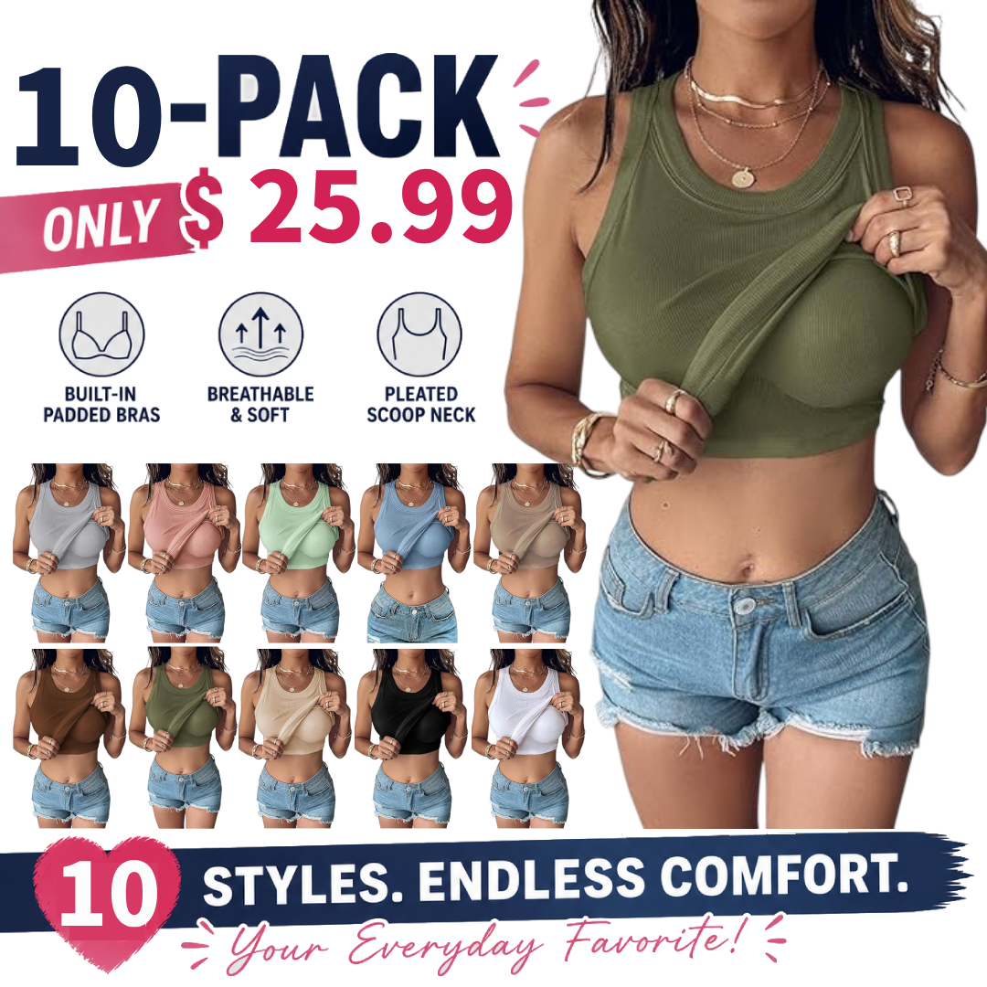 Women's Casual Ribbed Tank Top with Built-In Bra – Soft Stretch Basic