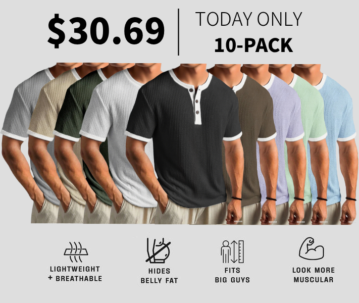 Men's Waffle Color-Block Urban Casual Daily Short-Sleeve Henley Shirt Top