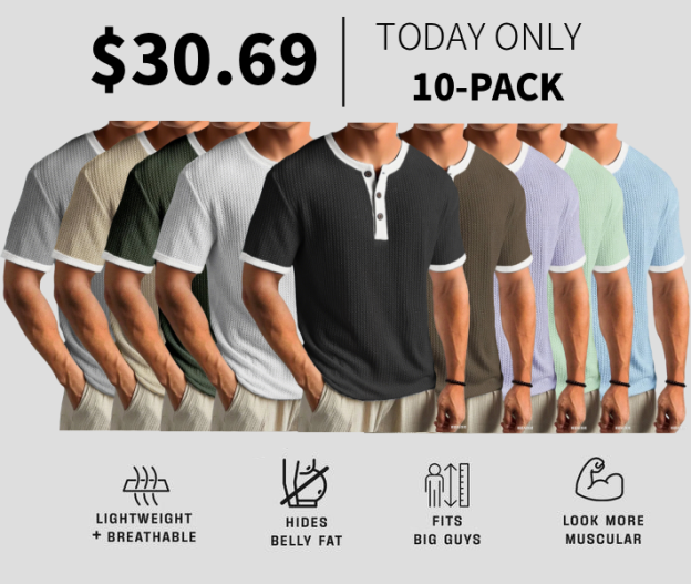 Men's Waffle Color-Block Urban Casual Daily Short-Sleeve Henley Shirt Top