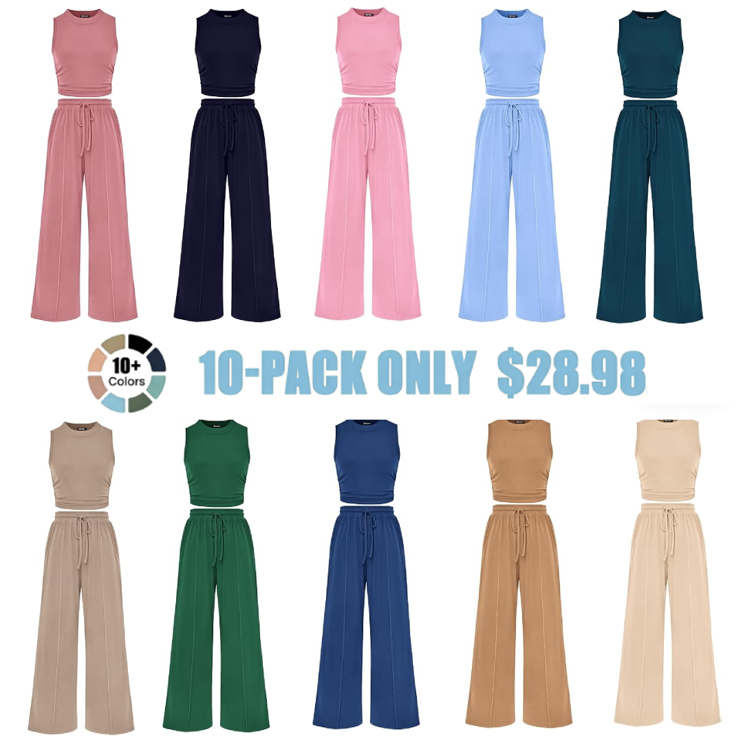 Women's Sleeveless Crop Top & Wide-Leg Pants 2-Piece Lounge Set Effortless Chic Matching Set for Summer