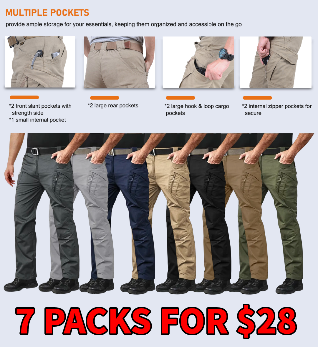 Men's Tactical Pants with 9 Pockets Rip-Stop Lightweight Work Hiking P