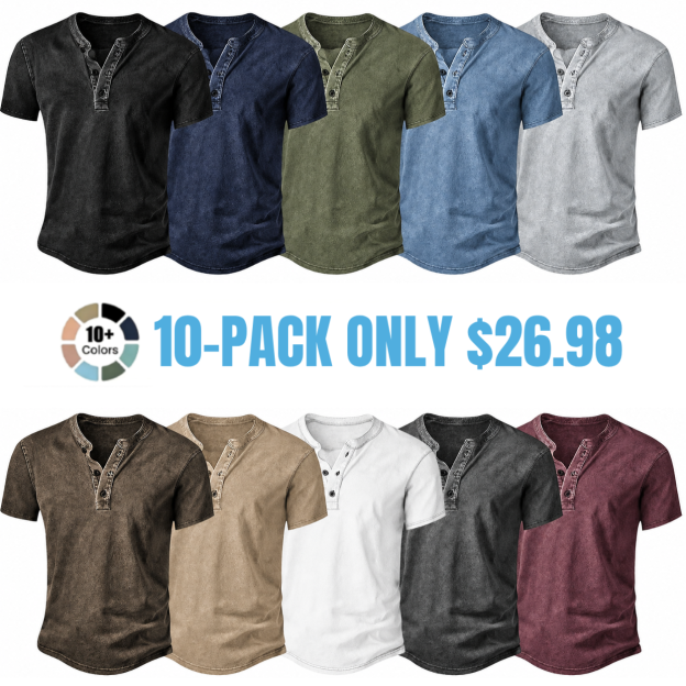 Men’s Vintage Acid-Wash Henley T-Shirt
