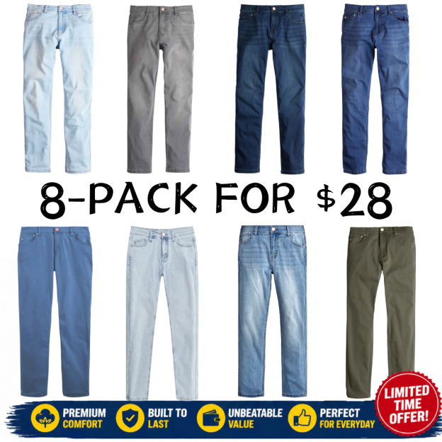 🔥8-PACK🔥Men's Classic 5-Pocket Regular Fit Flex Jean