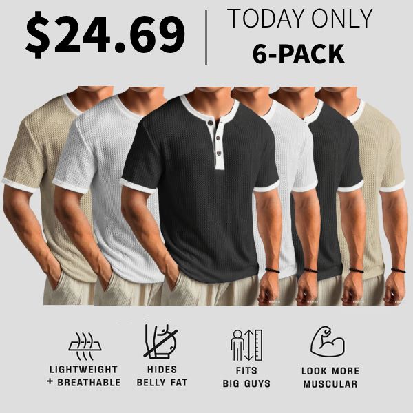 Men's Waffle Color-Block Urban Casual Daily Short-Sleeve Henley Shirt Top