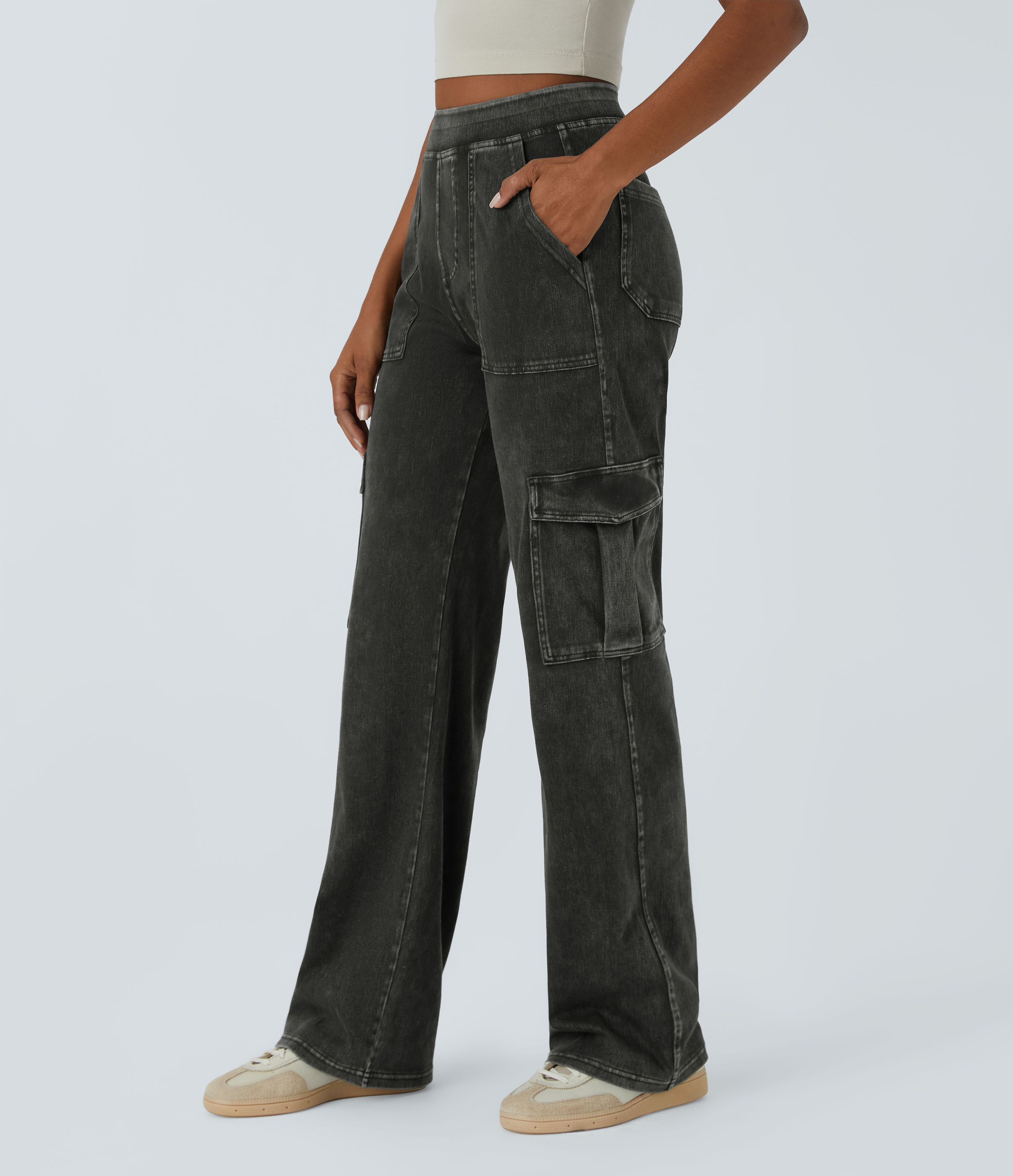 Mid Rise Pockets Straight Leg Casual Cargo Jeans