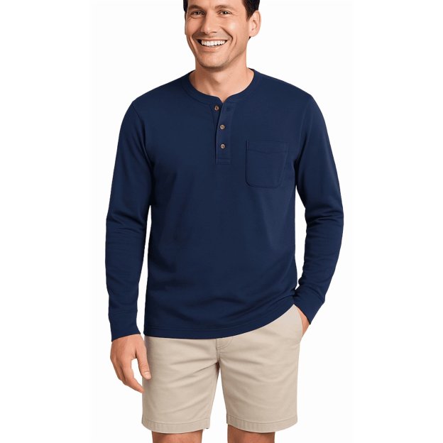 💫Clearance Sale🔥 - Men's Fashion Vintage Distressed Pocket Long Sleeve Henley Shirt