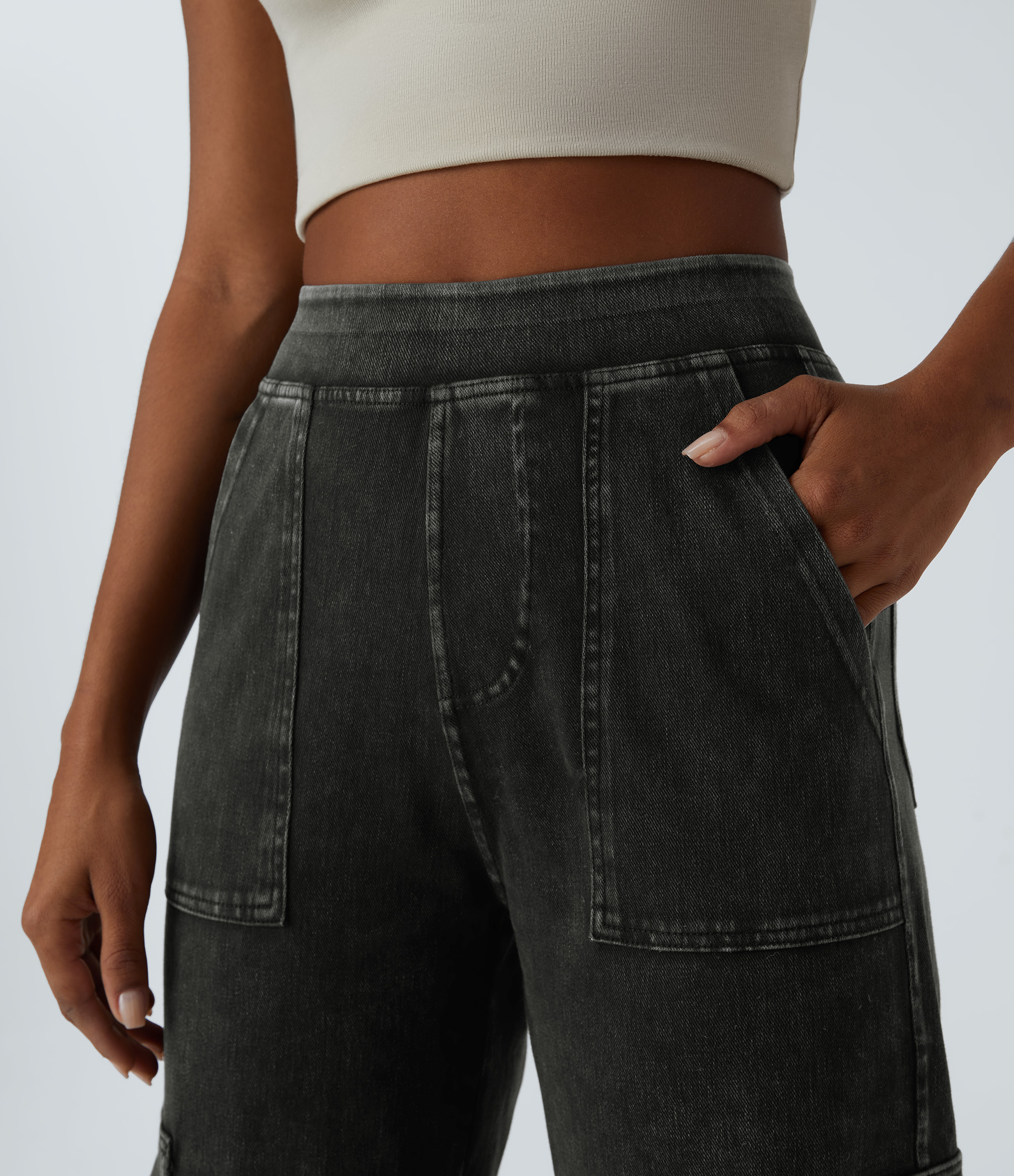 Mid Rise Pockets Straight Leg Casual Cargo Jeans