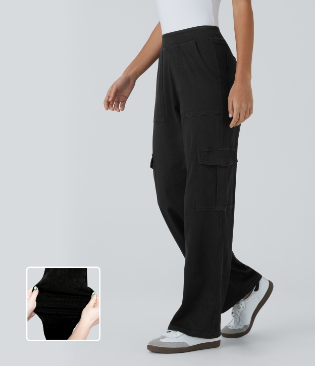 Mid Rise Pockets Straight Leg Casual Cargo Jeans