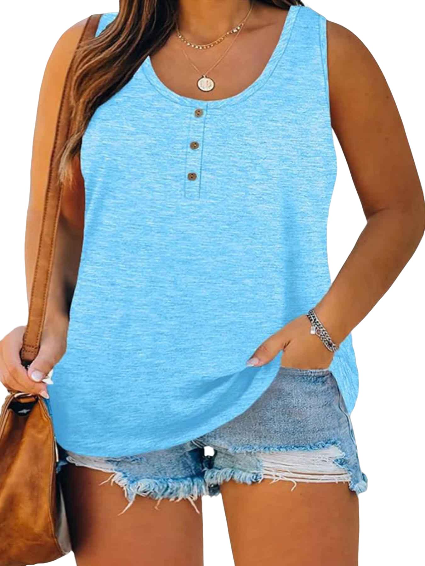 Summer New Trend Large Size Women's Tank Button Casual Vest, Fitted Plain Design, Perfect for Daily Wear, Comfortable and Stylish