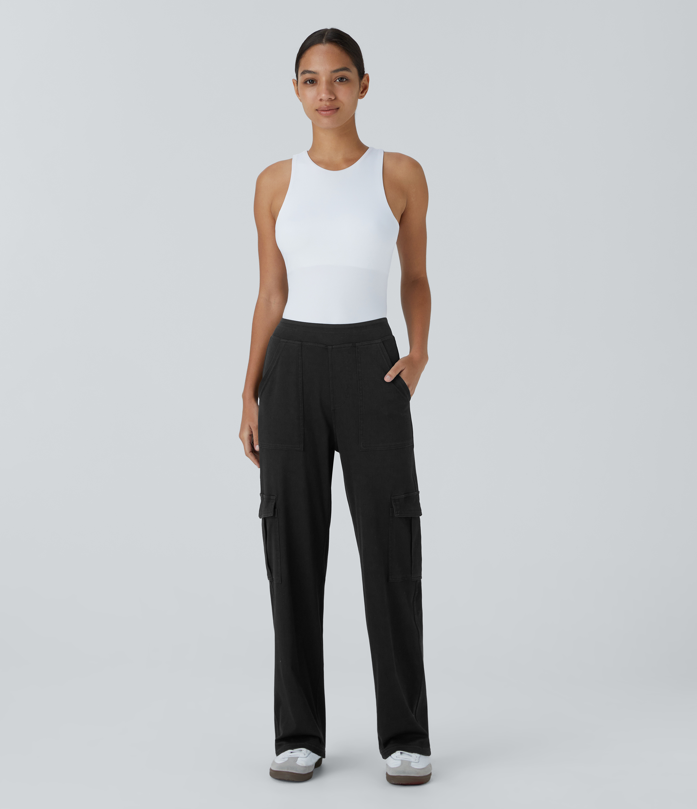 Mid Rise Pockets Straight Leg Casual Cargo Jeans