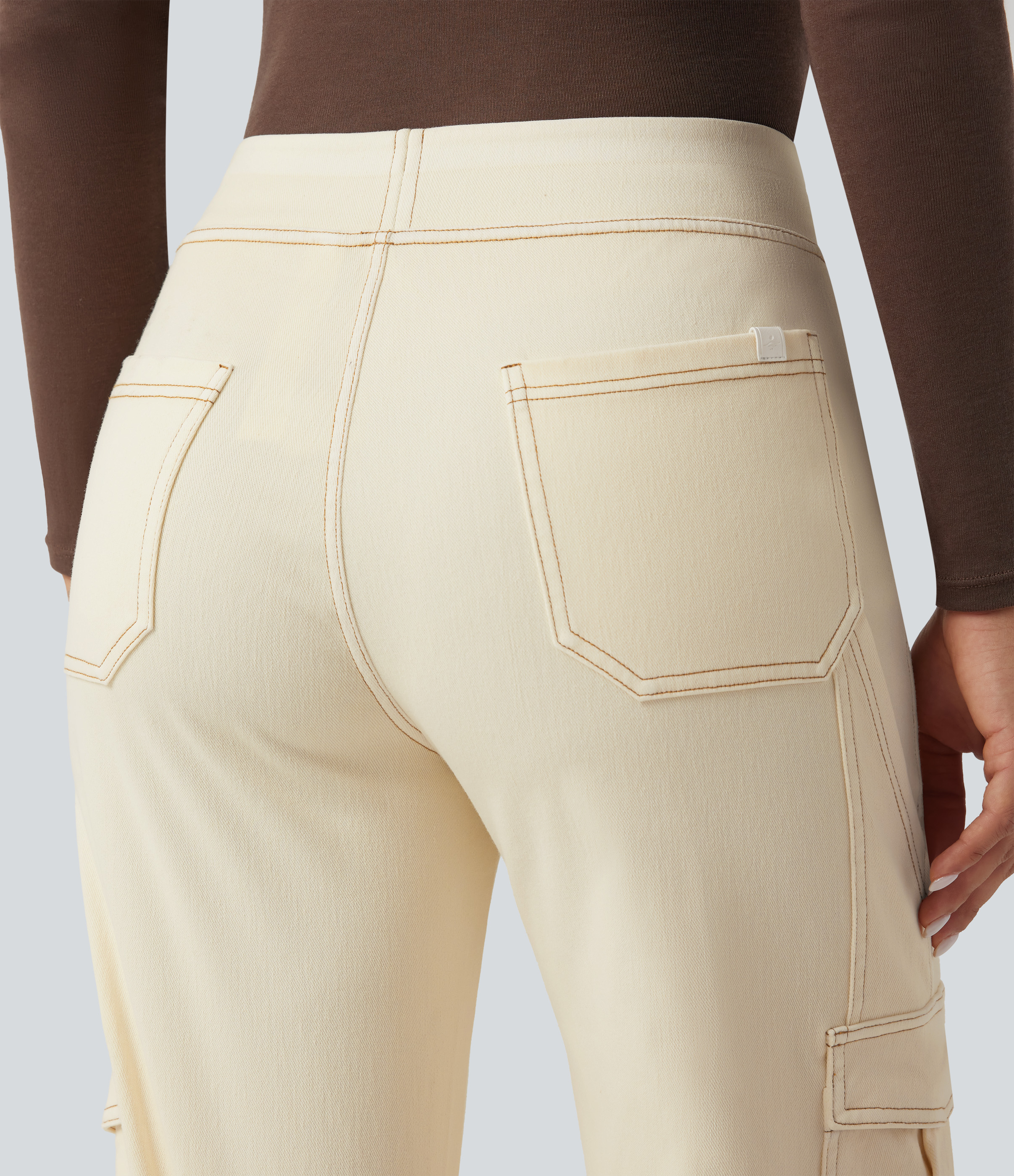 Mid Rise Pockets Straight Leg Casual Cargo Jeans