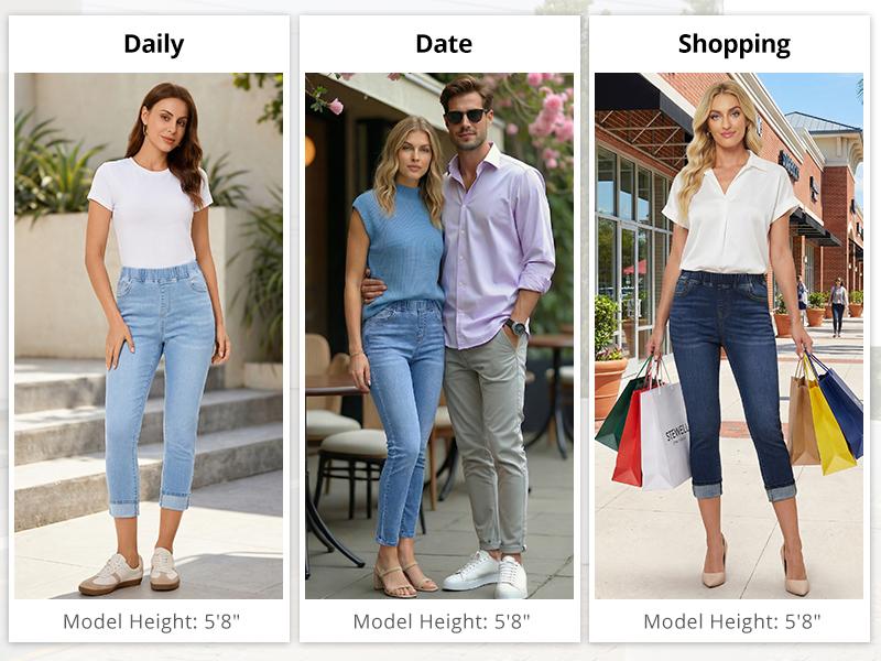 GRAPENT Pull On Jeans for Women High Waisted Skinny Capri Pants Trendy Stretch Denim Cropped Jeans Crop Jeggings Capris