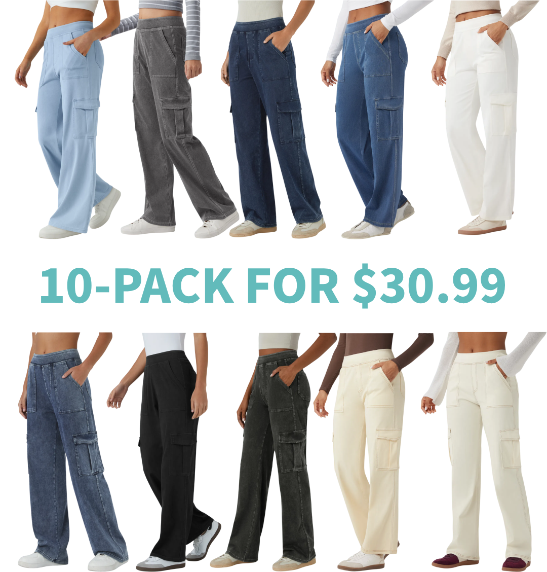 UltraSoft Mid Rise Pockets Straight Leg Casual Cargo Jeans