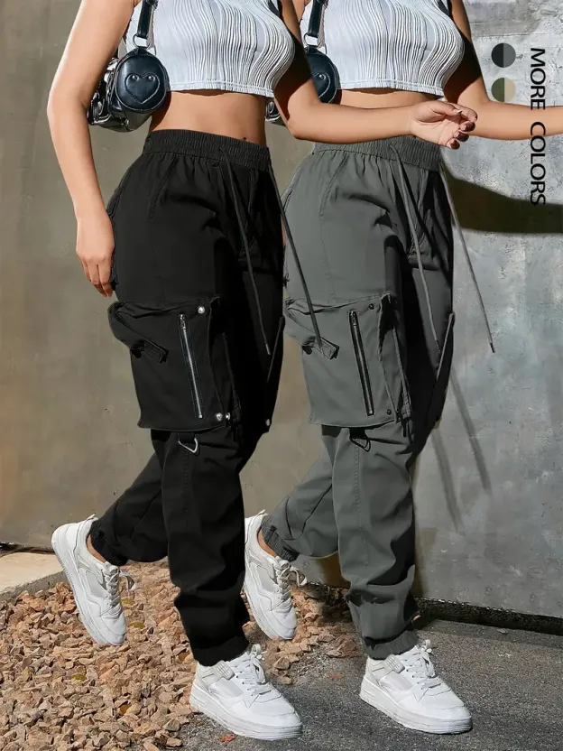 Women’s cotton cargo pants with multiple practical pockets.