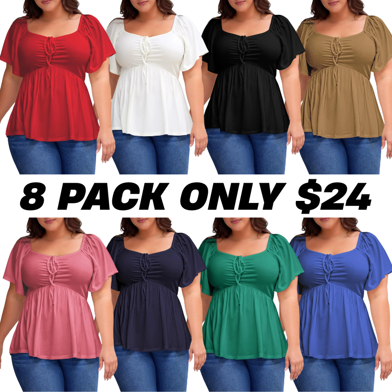 Women Plus Size Sweetheart Neck Short Sleeve Shirred Peplum Blouse Tops Shirts(1X-5X)