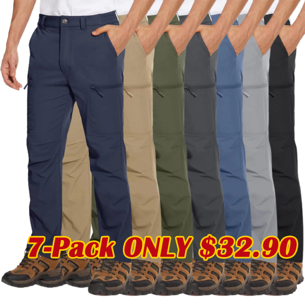 7-park Men's Hiking Pants 6 Pockets,Water Resistant Ripstop Outdoor Pants,Lightweight Quick Dry Fishing Work Pants