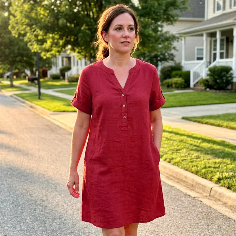 🏖️ LIMITED-TIME 90% OFF! 👗Women's V-Neck Tunic Dress – Relaxed Fit, Pockets & Breathable