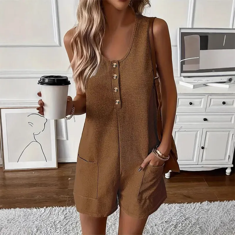 📢📢90% OFF !! ⏰Women's Sleeveless Button-Front Romper