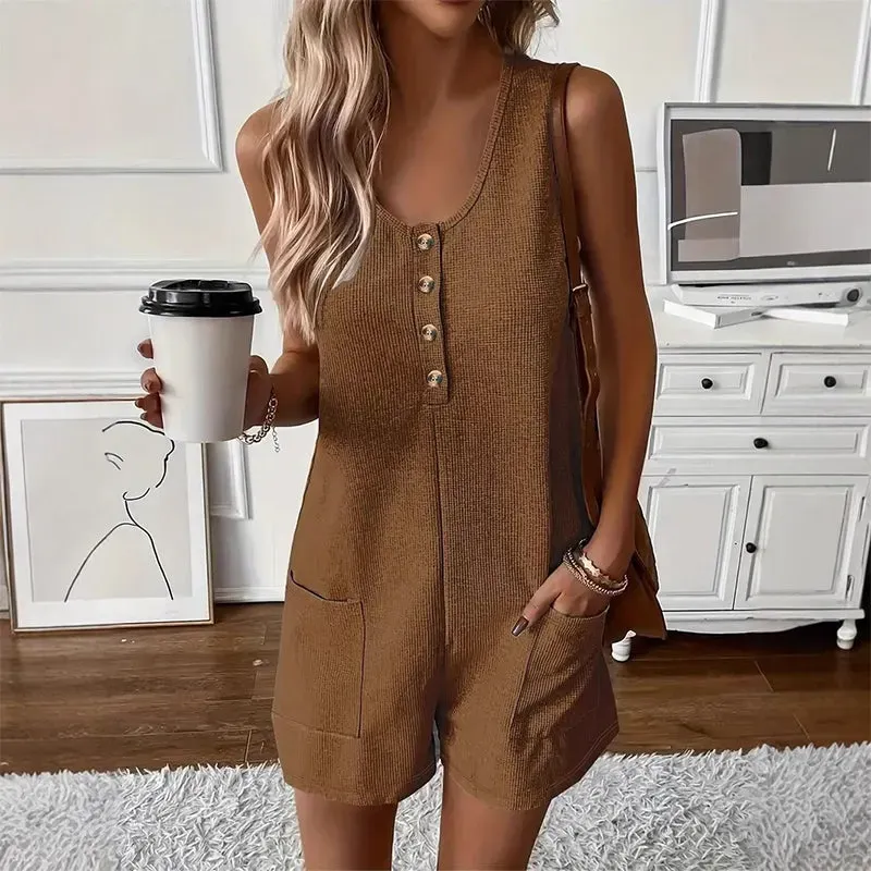 📢📢90% OFF !! ⏰Women's Sleeveless Button-Front Romper