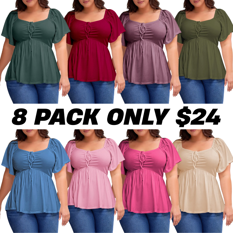 Women Plus Size Sweetheart Neck Short Sleeve Shirred Peplum Blouse Tops Shirts(1X-5X)
