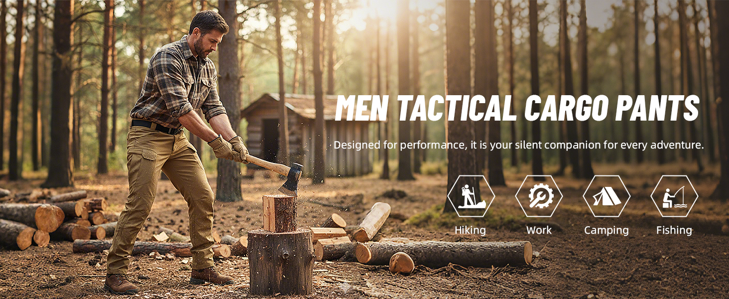 Men's Tactical Pants Stretch Waterproof Fabric Durable Cargo Pants for Hiking Casual Work Pants