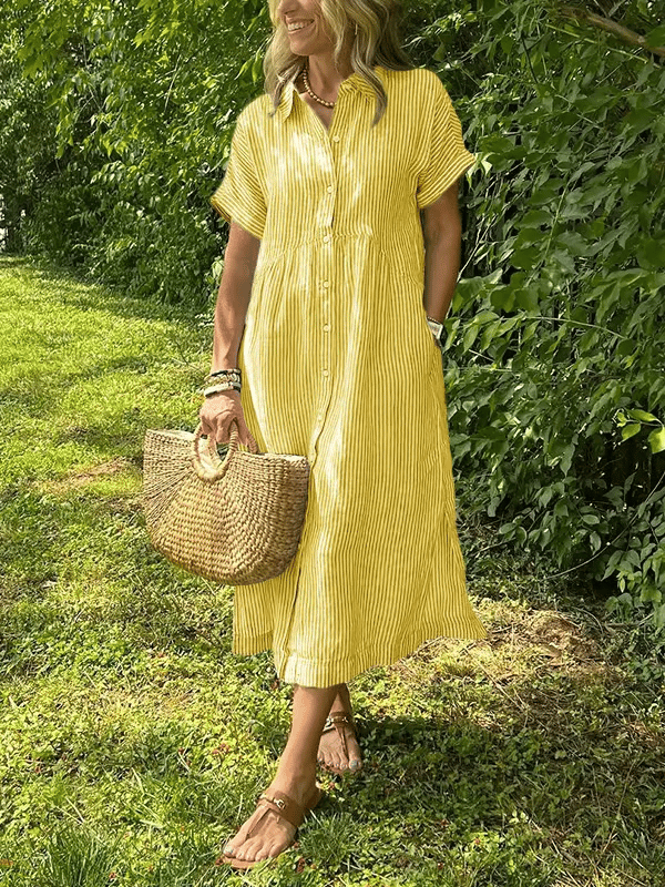 🔥LAST DAY SALE 89% OFF🔥 Striped Lapel Button Down Shirt Dress