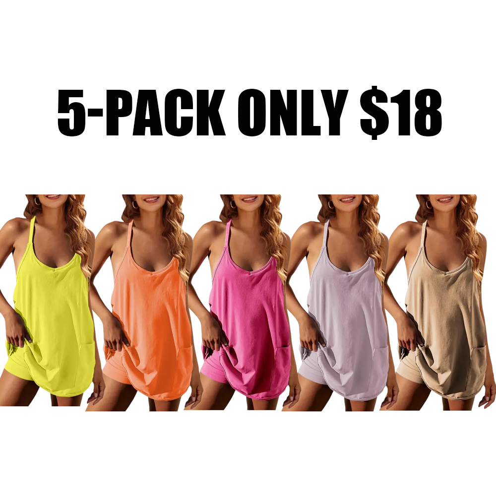 Women's Athletic Sleeveless Mini Dress with Built-in Shorts