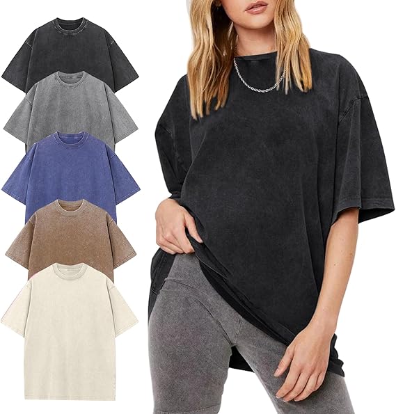 Women's Oversized Vintage Acid-Wash Cotton Tee