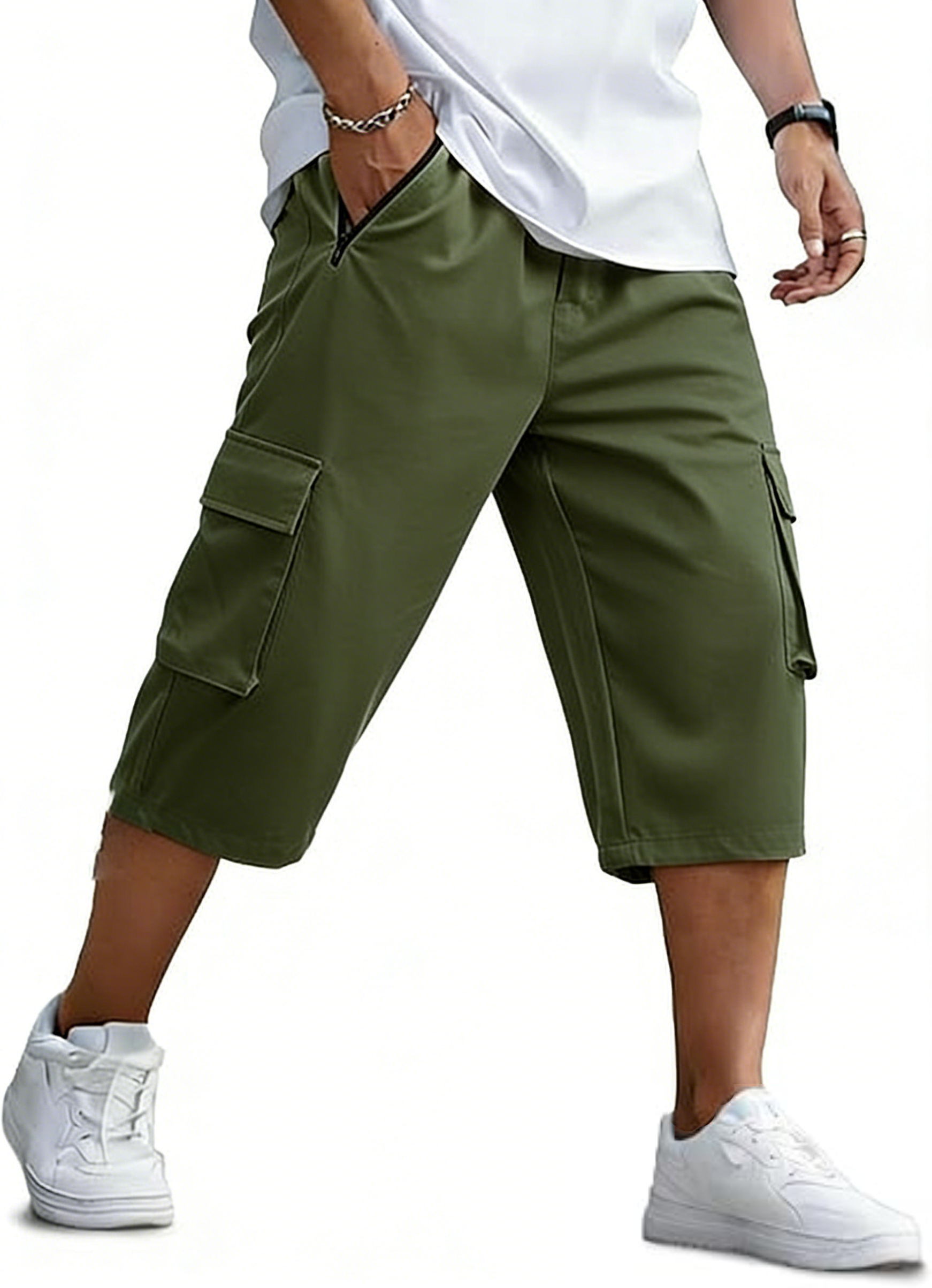 Men's Outdoor Hiking Shorts Quick Dry Stretchy 3/4 Capri Pants Cargo Shorts Male