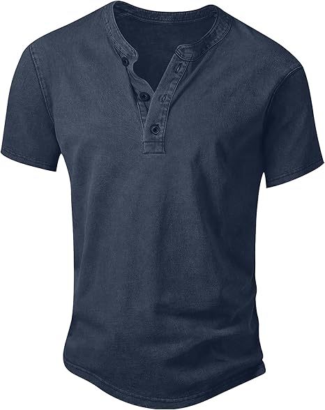 Men’s Vintage Acid-Wash Henley T-Shirt – 100% Cotton