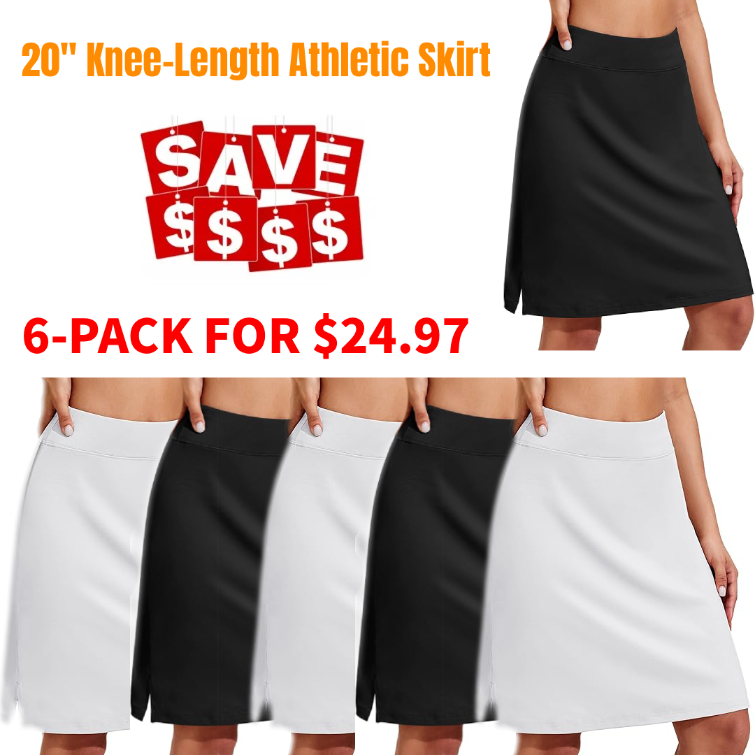 Women’s 20"-Inch Knee-Length Athletic Skirt with Pockets