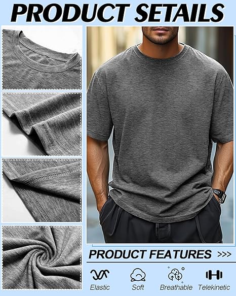 Classic Men's T-Shirt - New Heavyweight Short Sleeve Crew Neck Solid Men's T-Shirt Moisture Wicking, Tag Free, Also Available in Plus and Extra Long Sizes