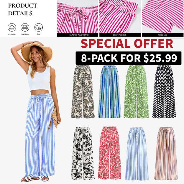 Women's Striped Elastic Waist Palazzo Trousers