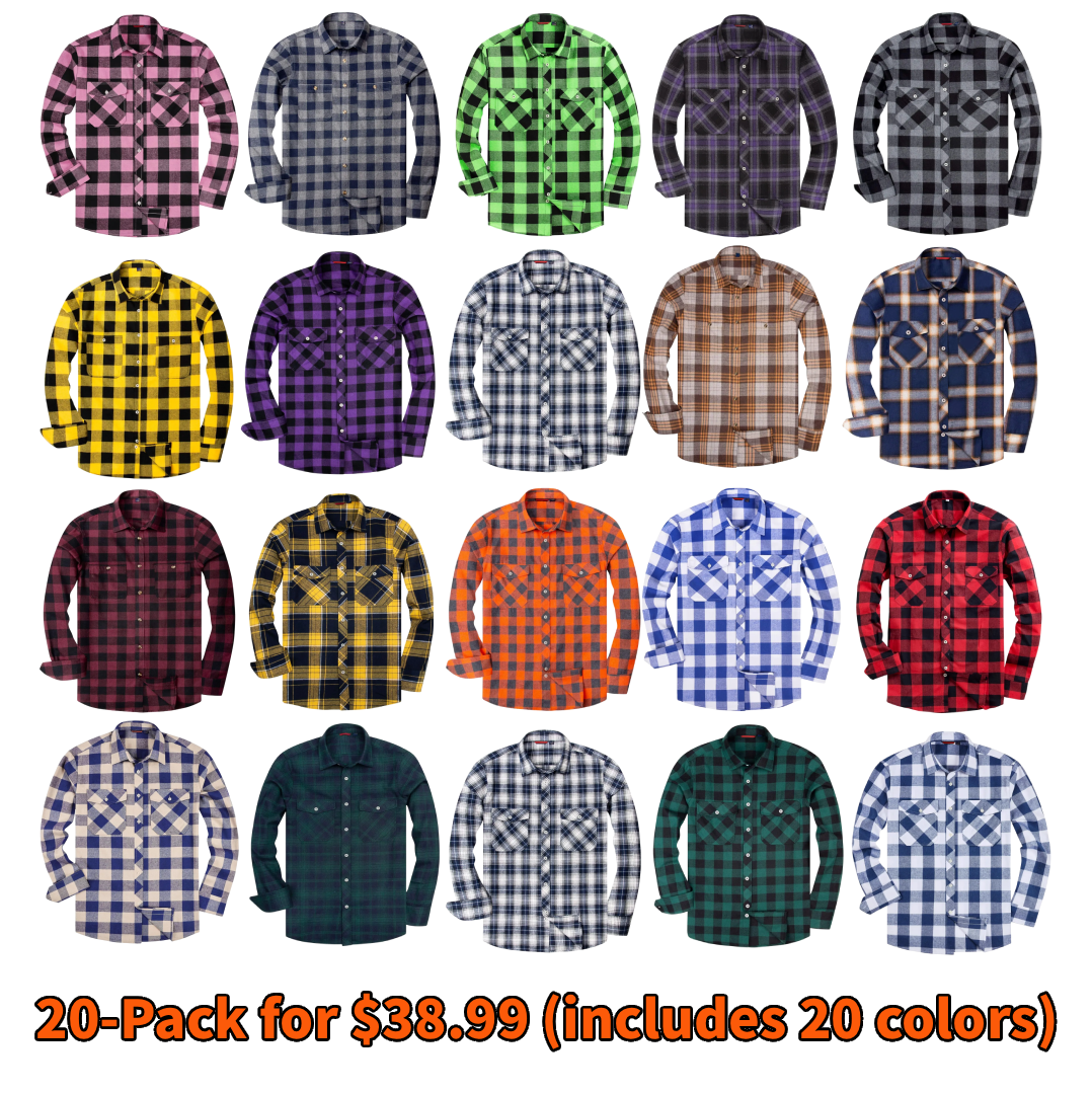 Men's Flannel Shirt Long Sleeve Button Down 100% Cotton