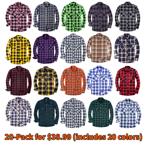 Men's Flannel Shirt Long Sleeve Button Down 100% Cotton