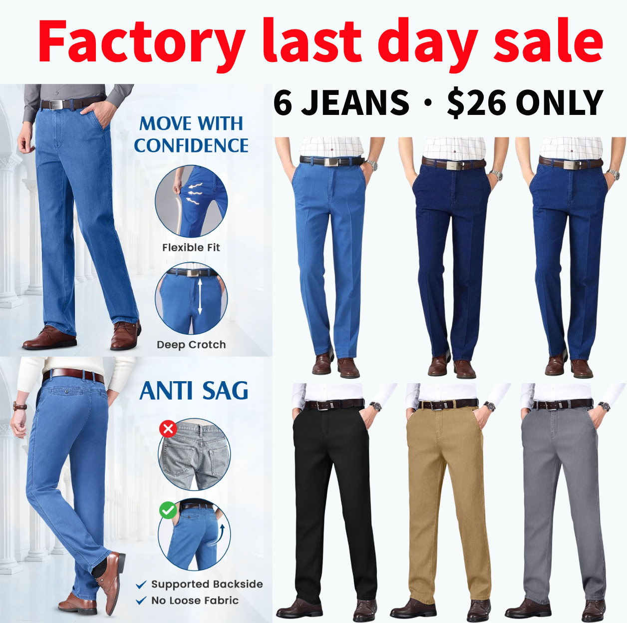 6-Pack Men’s Classic Straight-Fit Stretch Jeans