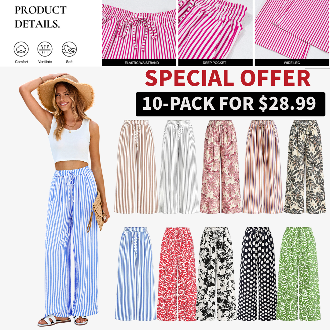 Women's Striped Elastic Waist Palazzo Trousers