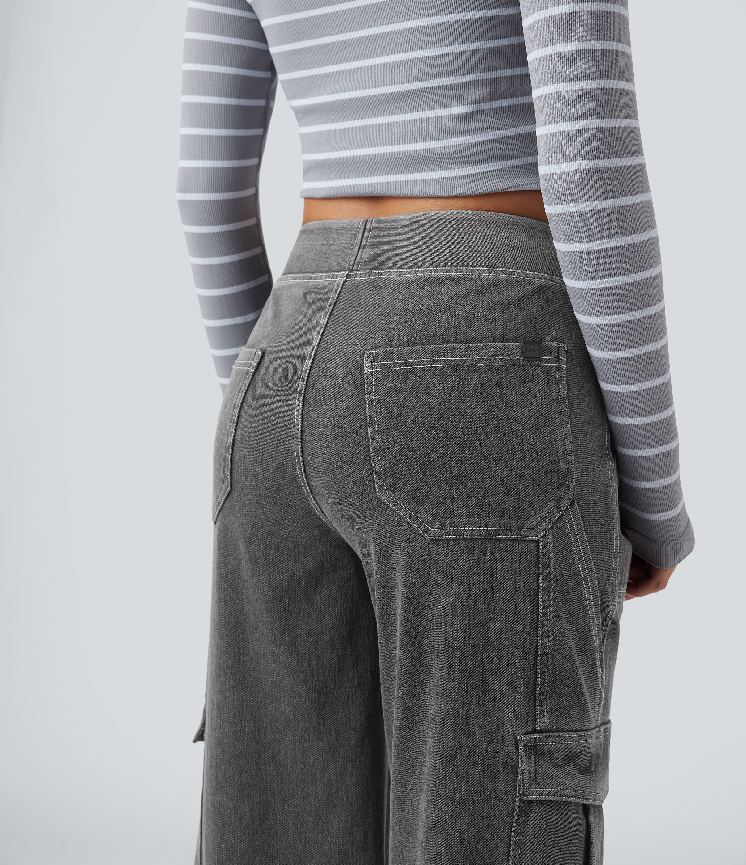 Mid Rise Pockets Straight Leg Casual Cargo Jeans