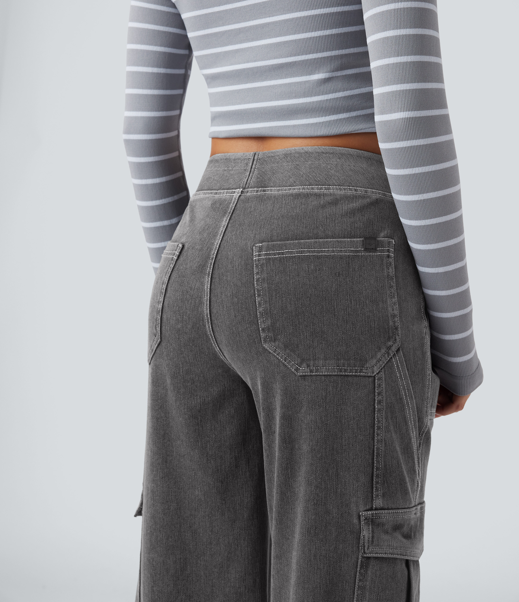 Mid Rise Pockets Straight Leg Casual Cargo Jeans