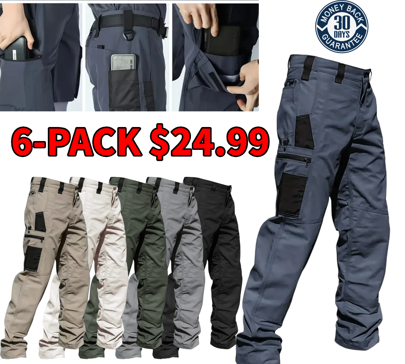⚡Men's 8-Pack Unisex 10-Pocket Heavy Duty zipper waterproof tactical Work Pants